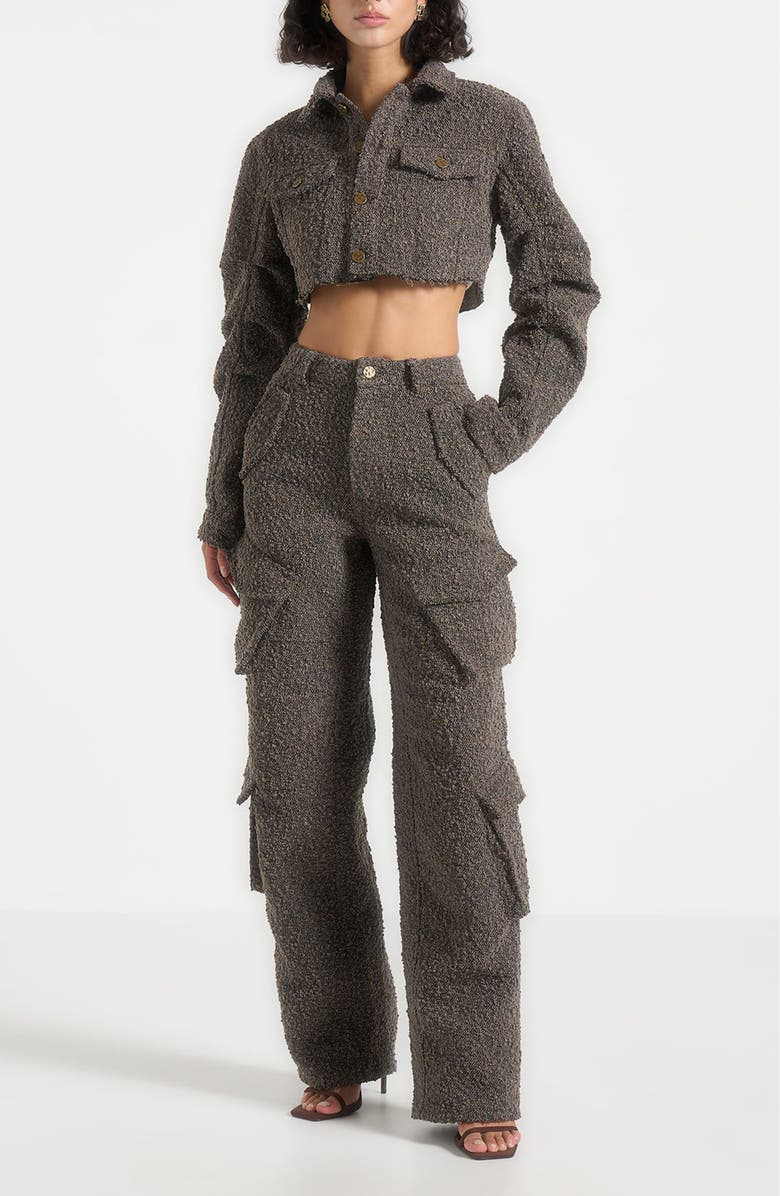 Manière De Voir Catherine Cropped Boucle Denim Jacket, Alternate, color, Brown