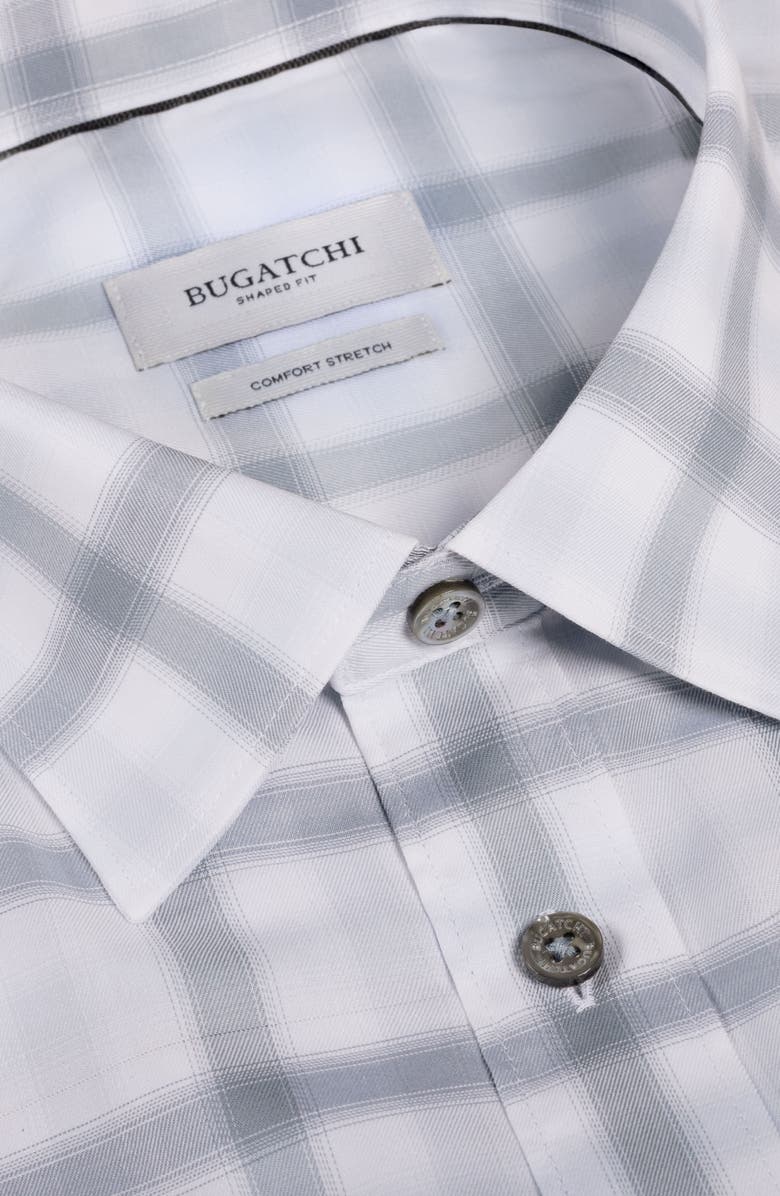 Bugatchi Julian Shaped Fit Check Stretch Cotton Button-Up Shirt, Alternate, color, Platinum
