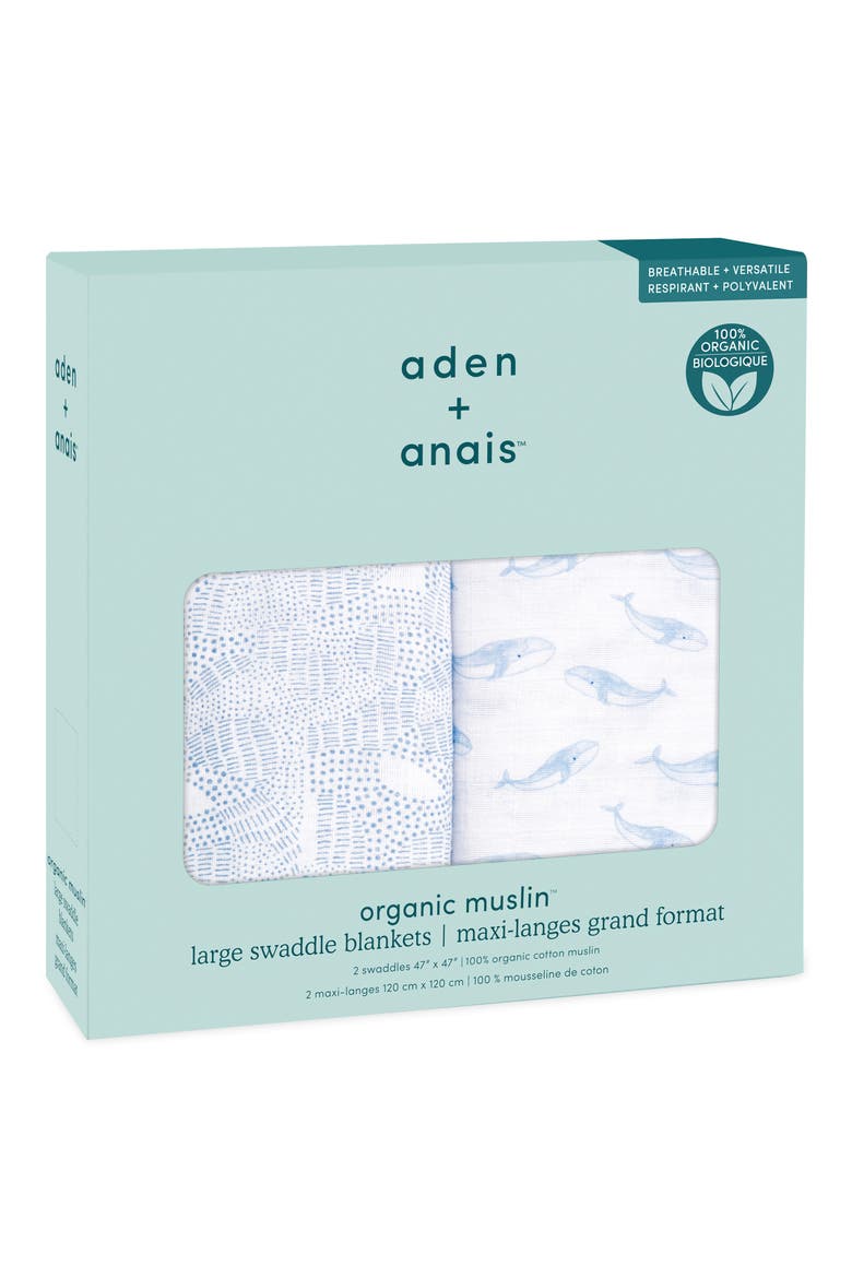 Assorted 2-Pack Organic Cotton Muslin Swaddling Cloths, Alternate, color, OCEANIC BLUE
