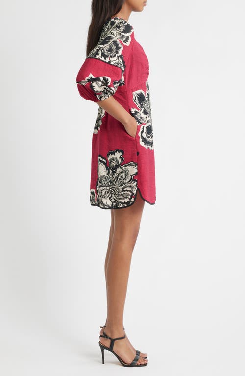 Vince Camuto Placed Floral Empire Waist Dress In Pink