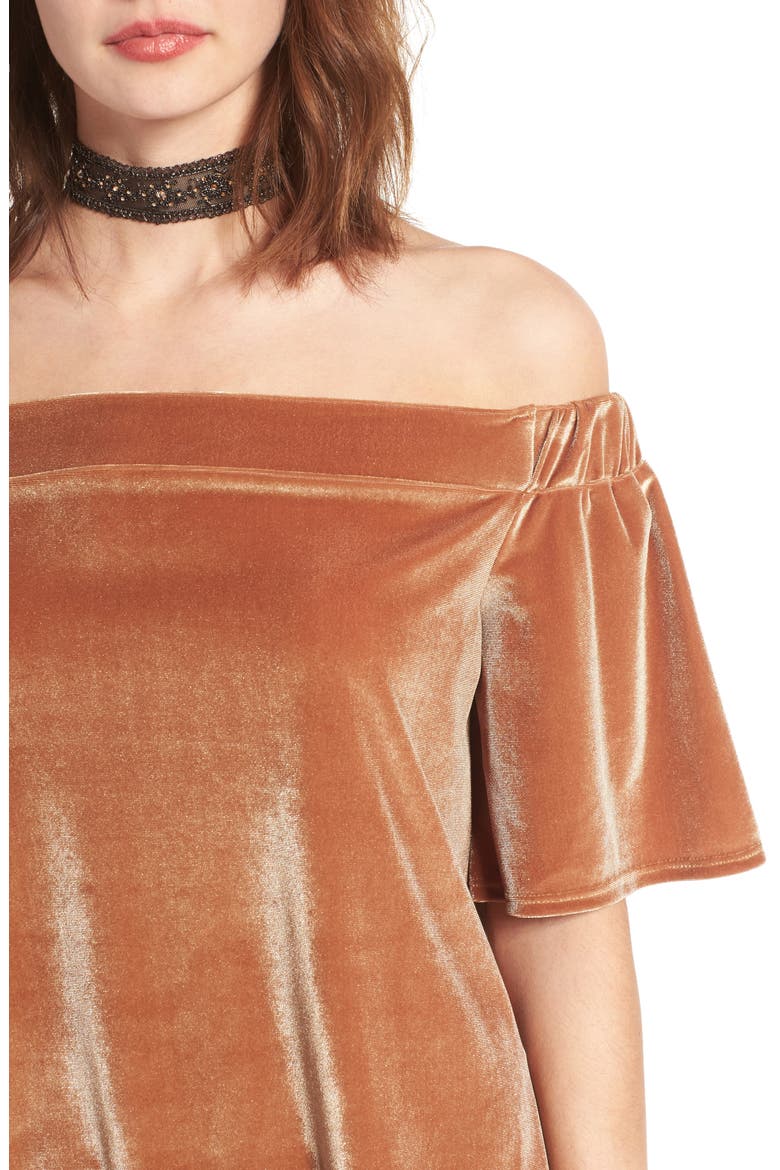 Velvet Off the Shoulder Top, Alternate, color, TAN SUGAR