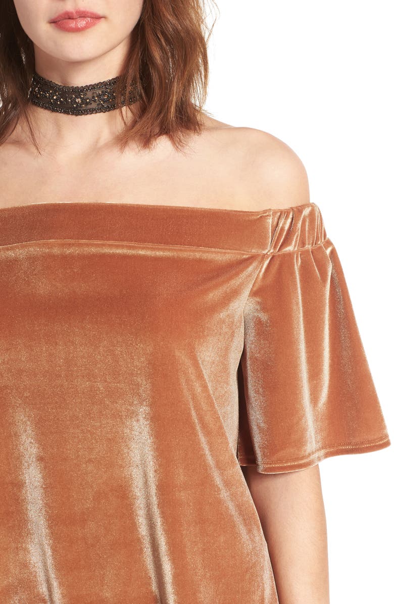Sun & Shadow Velvet Off the Shoulder Top, Alternate, color,