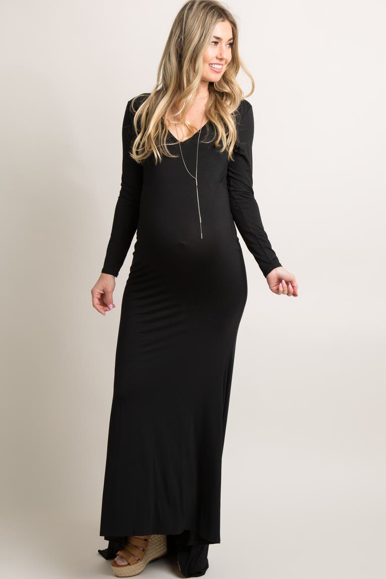 Long Sleeve Photoshoot Maternity Gown/Dress, Alternate, color, Black