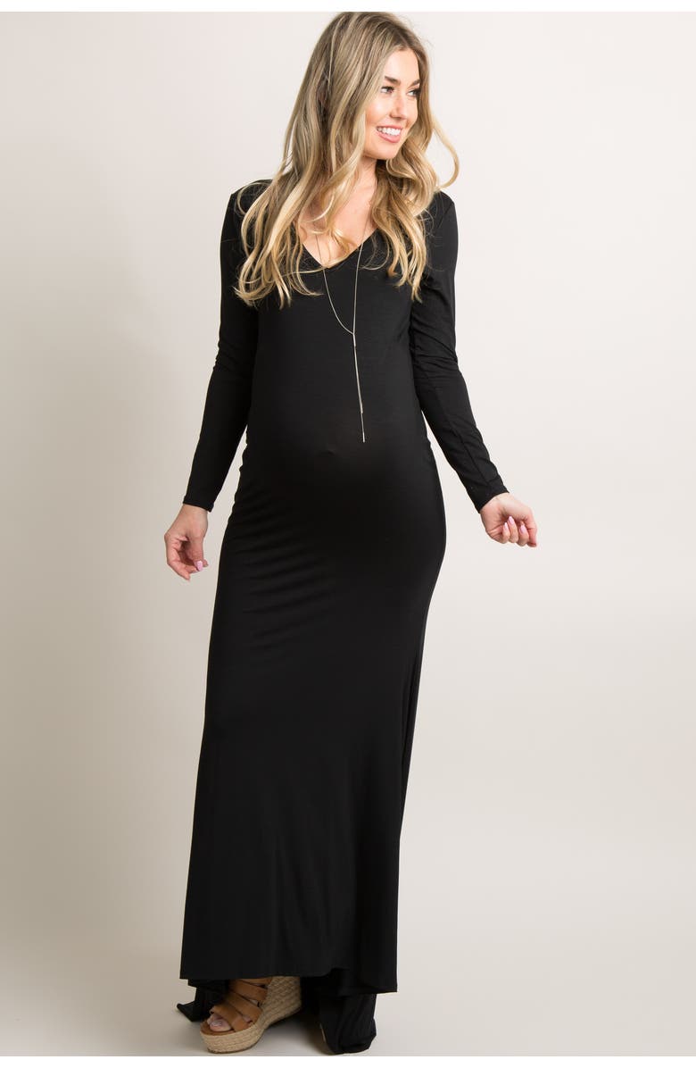 PinkBlush Long Sleeve Photoshoot Maternity Gown/Dress, Alternate, color, Black
