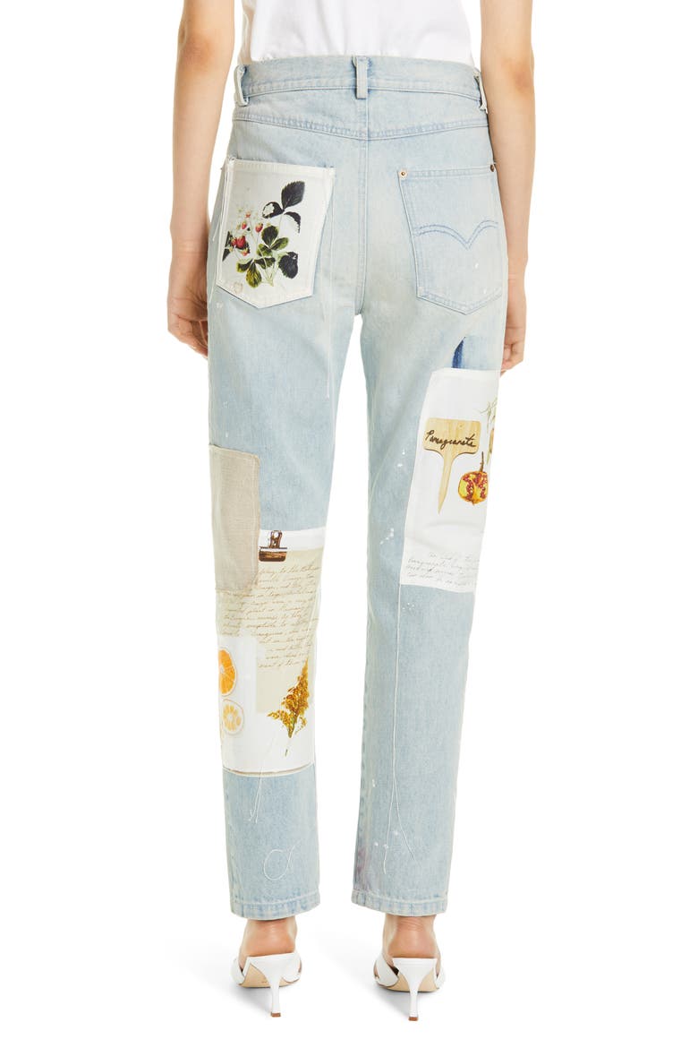 Patchwork & Paint Splatter Slim Straight Leg Jeans, Alternate, color, INDIGO
