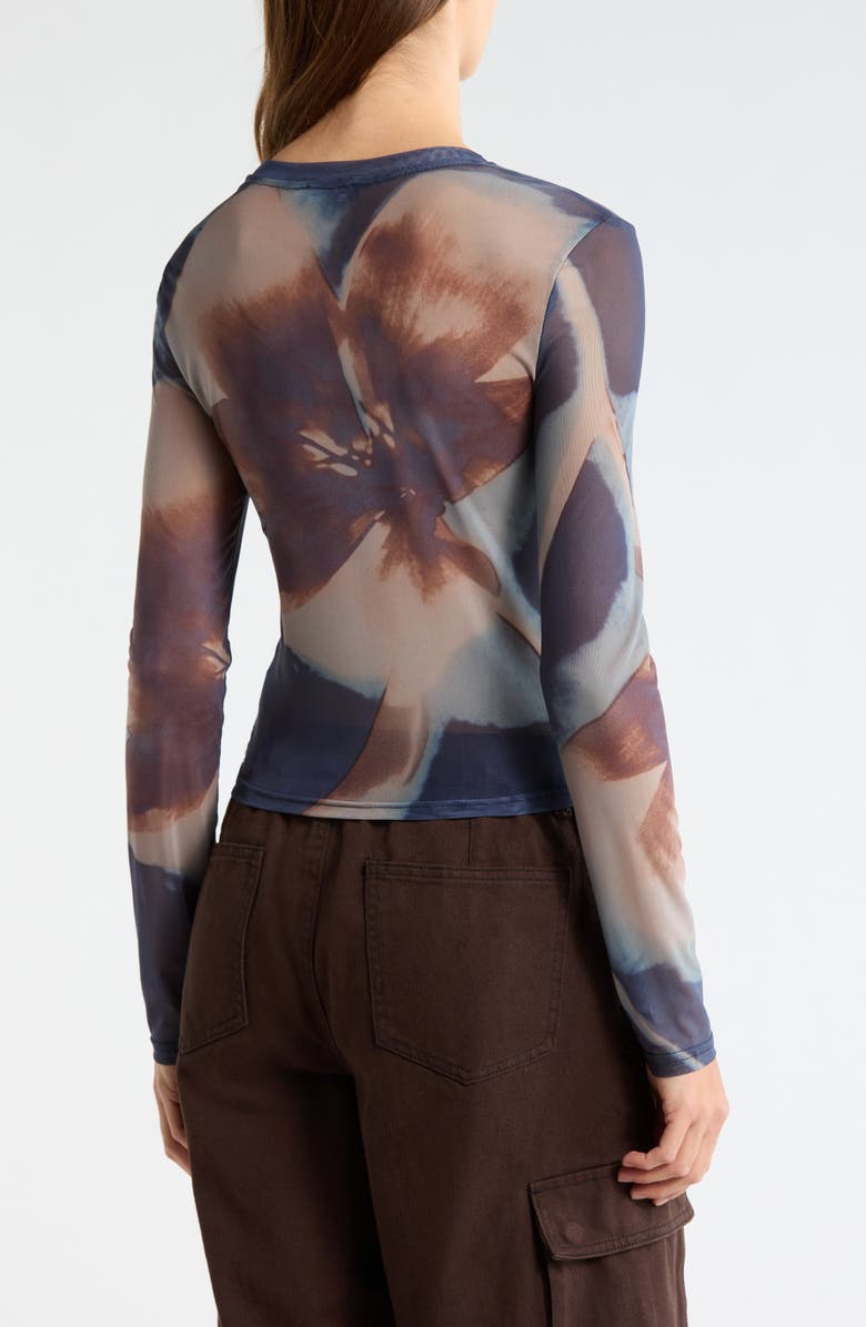 PacSun Orchid Print Long Sleeve Mesh T-Shirt, Alternate, color, Blue/ Brown Multi