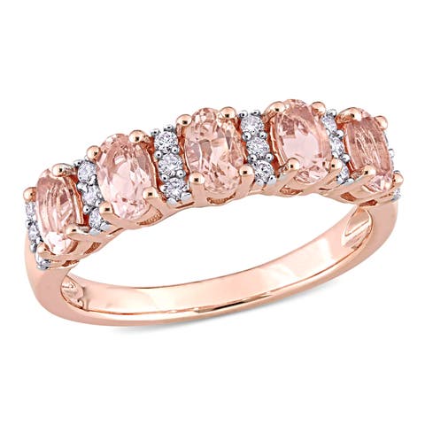 Morganite & Diamond Semi Eternity Ring 14k