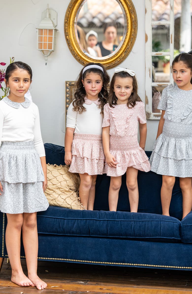 Manière Kids' Floral Peter Pan Collar Cotton Blend Rib Top, Alternate, color, Slate