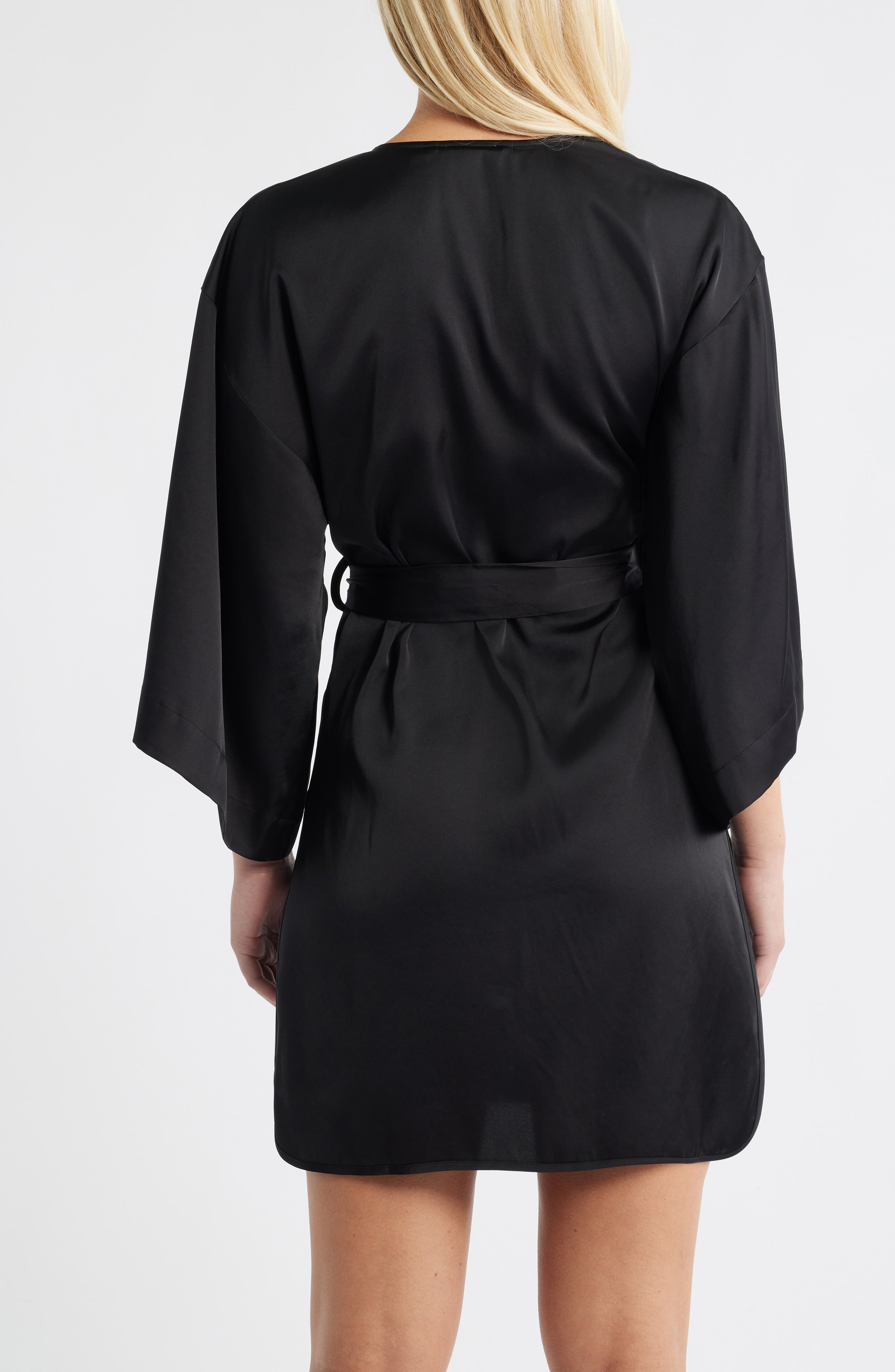 black silk dressing gown womens Tamoe Silk Top Stitched Hooded Cap Sleeve Robe