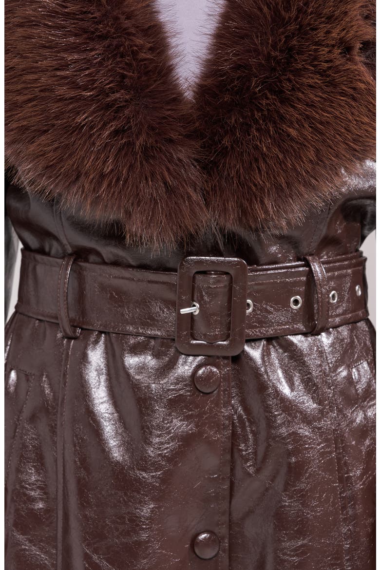 Kaya Trench Coat with Faux Fur Trim, Alternate, color, ESPRESSO