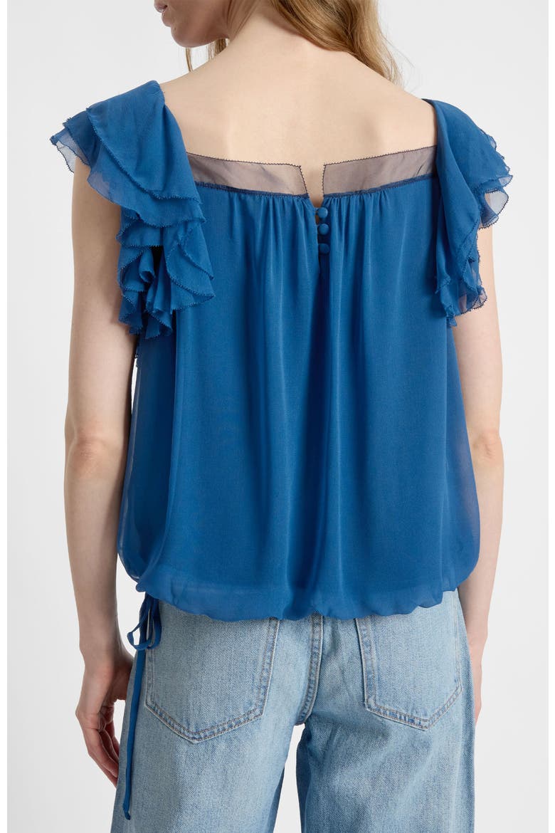 Chass Ruffle Blouse in Silk Georgette, Alternate, color, Electric Blue