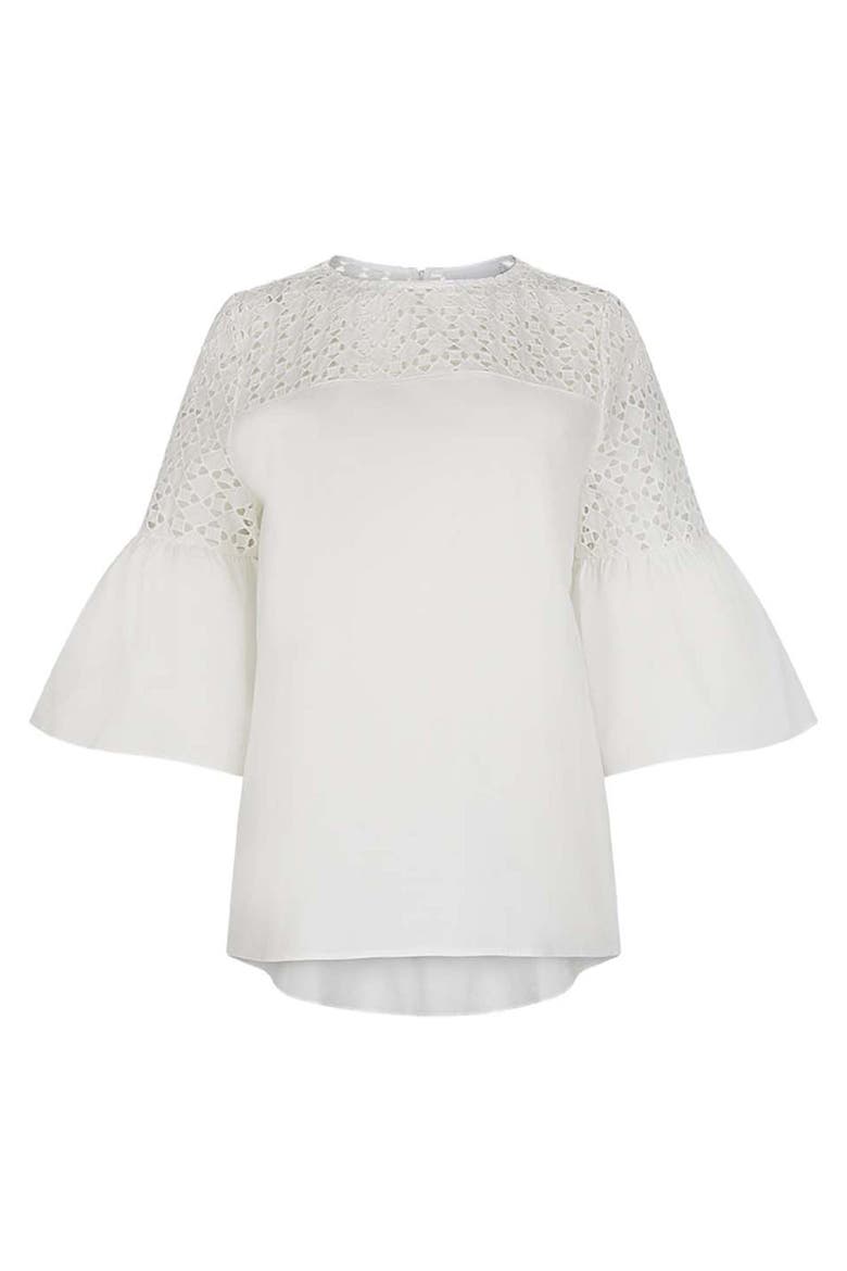 Women's  Piper White Top With Sheer Mesh Sleeves, Alternate, color, White