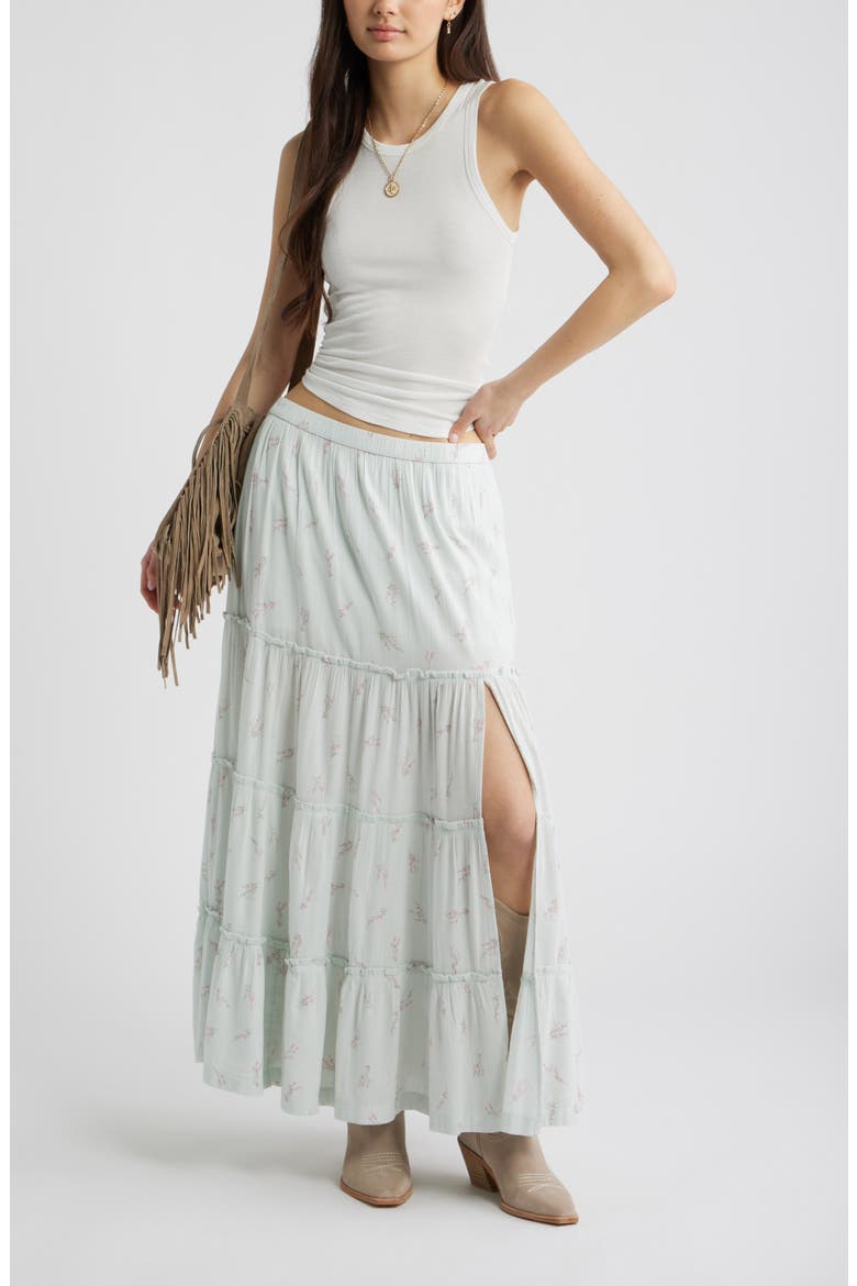 Tiered Maxi Skirt, Alternate, color, GREEN CHERIE BLOSSOM