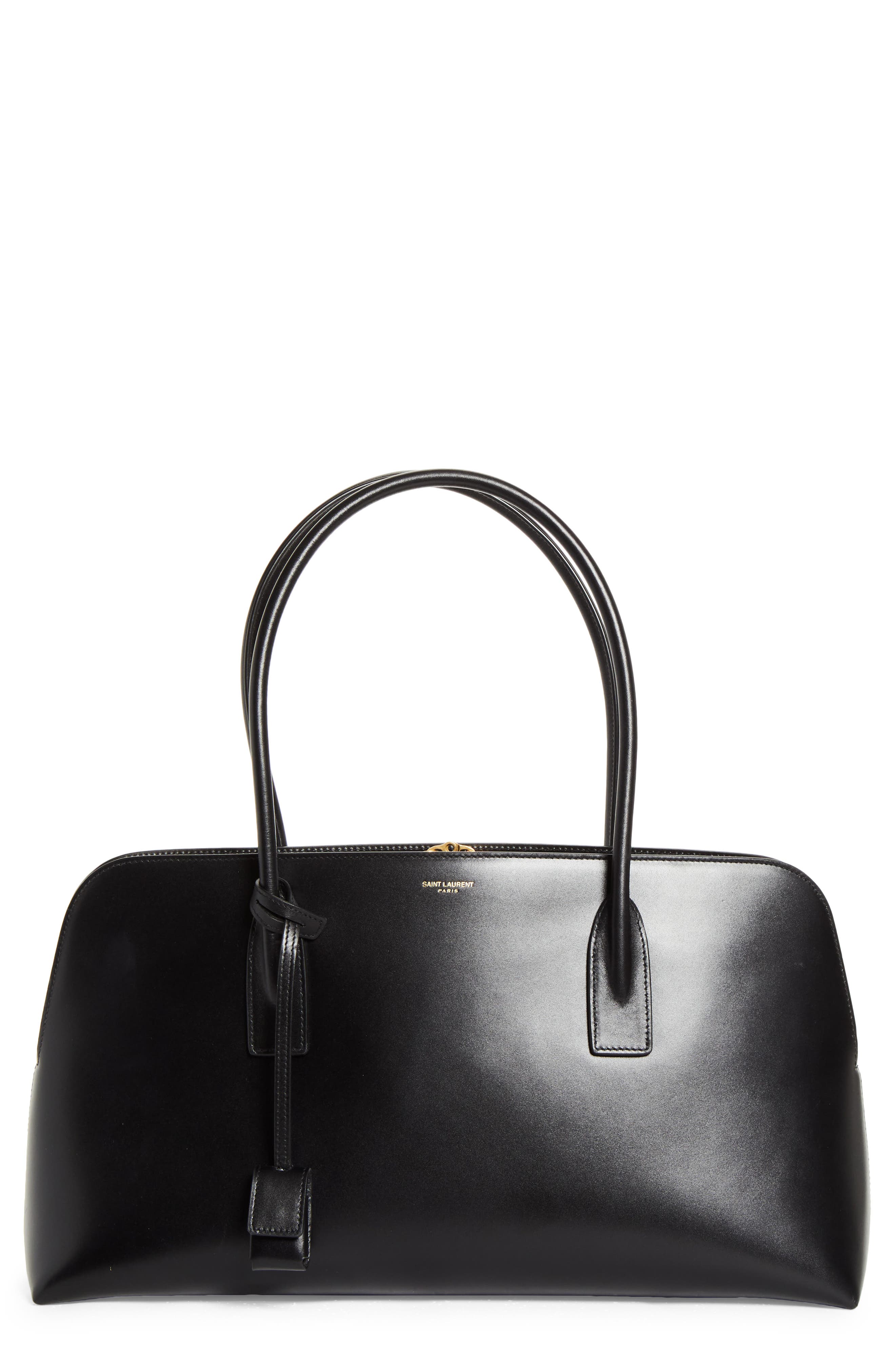 Saint Laurent Large Sac de Jour Leather Bowling Bag, Main, color, Noir
