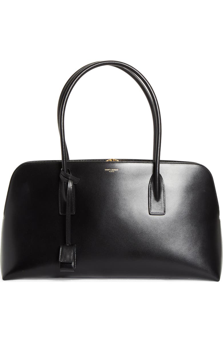 Saint Laurent Large Sac de Jour Leather Bowling Bag, Main, color, Noir