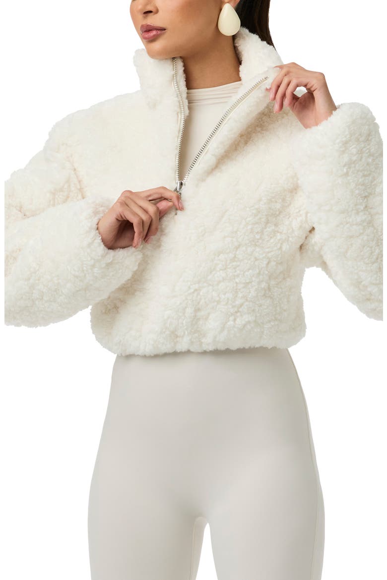 Faux Shearling Quarter Zip Crop Pullover, Alternate, color, IVORY