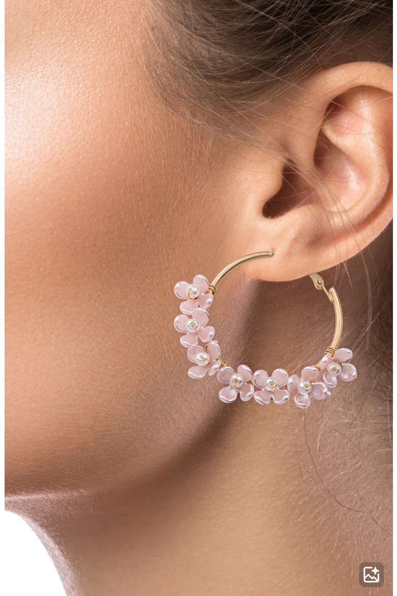 Floral Beaded Hoop Earrings (Nordstrom Exclusive), Alternate, color, PINK/ GOLD