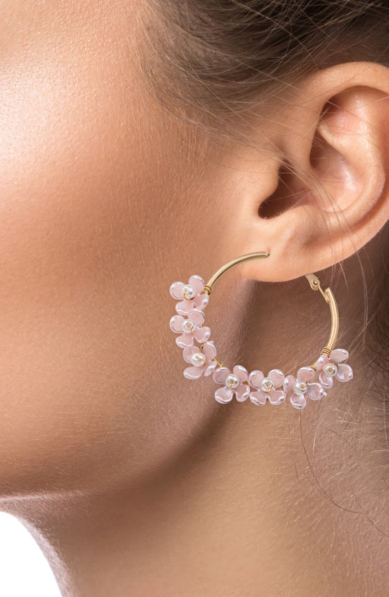 JARDIN Floral Beaded Hoop Earrings, Alternate, color, Pink/ Gold