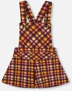 Deux par Deux Little Girl's Milano Shortall Plaid Magenta And Brown