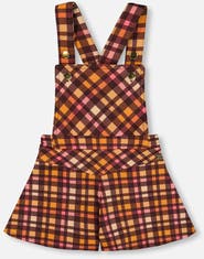Deux par Deux Little Girl's Milano Shortall Plaid Magenta And Brown