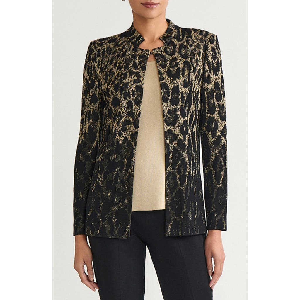Ming Wang Metallic Leopard Jacquard Jacket In Black