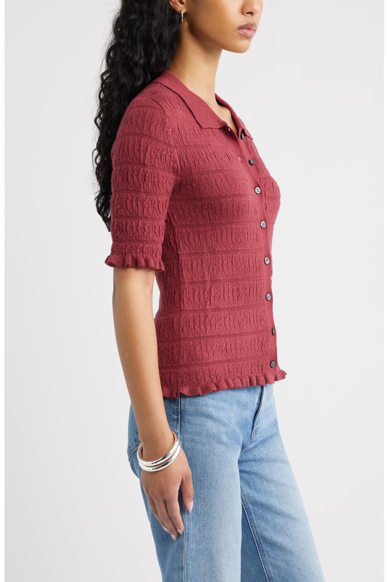 Textured Short Sleeve Cardigan, Alternate, color, RED RUBY