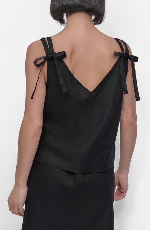 Shop Dkny Tie Strap Linen Top In Black