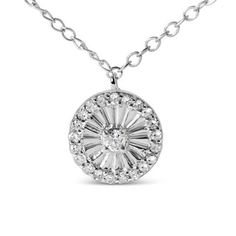 Silver 1/6 Cttw Diamond Wheel and Spoke Pendant Necklace