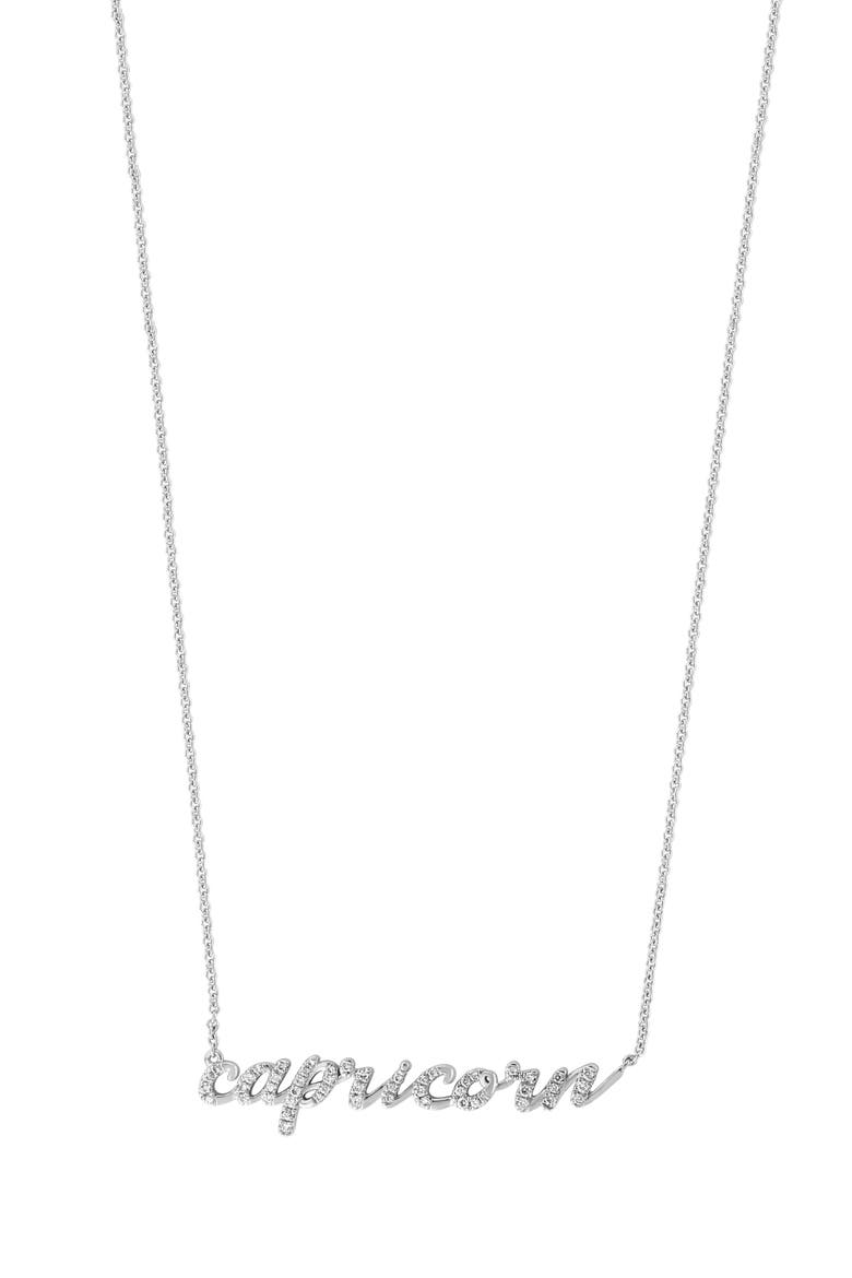 Diamond Capricorn Zodiac Necklace in Sterling Silver, Alternate, color, Metallic Silver