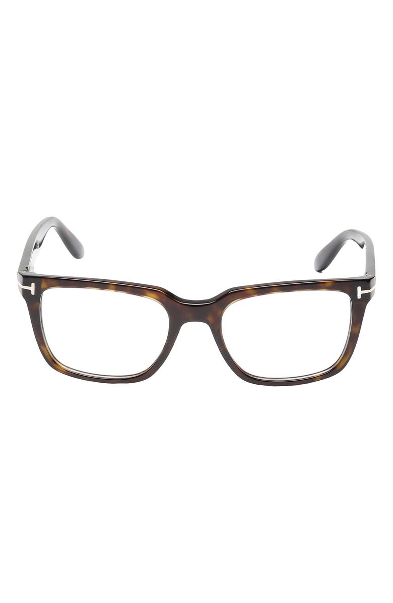 TOM FORD 52mm Geometric Optical Glasses, Main, color, Shiny Classic Havana