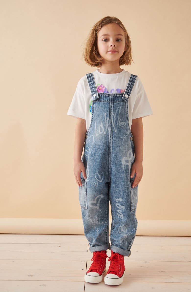 NEXT Kids' Grafitti Print Denim Overalls, Alternate, color, 