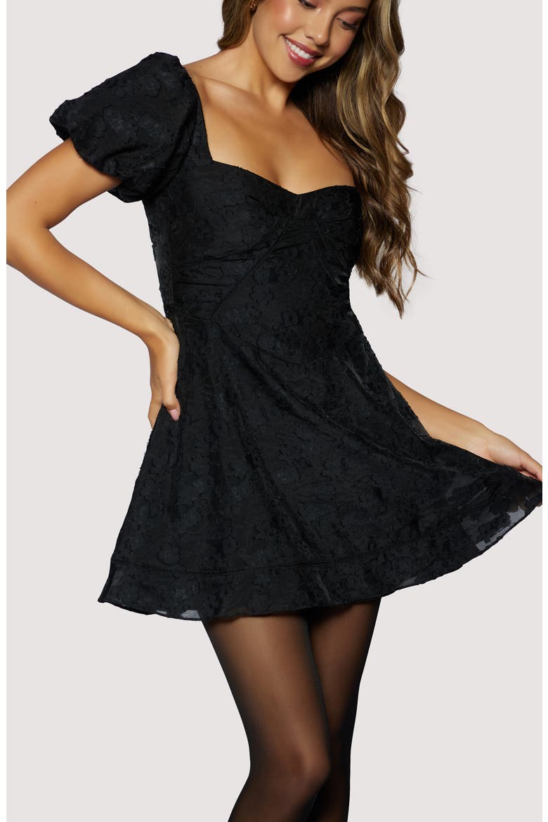 Petal Veil Jacquard Minidress, Alternate, color, BLACK