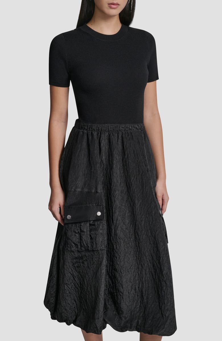 DKNY Mixed Media Cargo Pocket Midi Dress, Alternate, color, Black