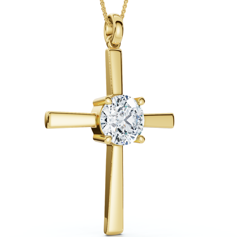1ct Diamond Cross Gold 18" Necklace Lab Grown 30mm Tall