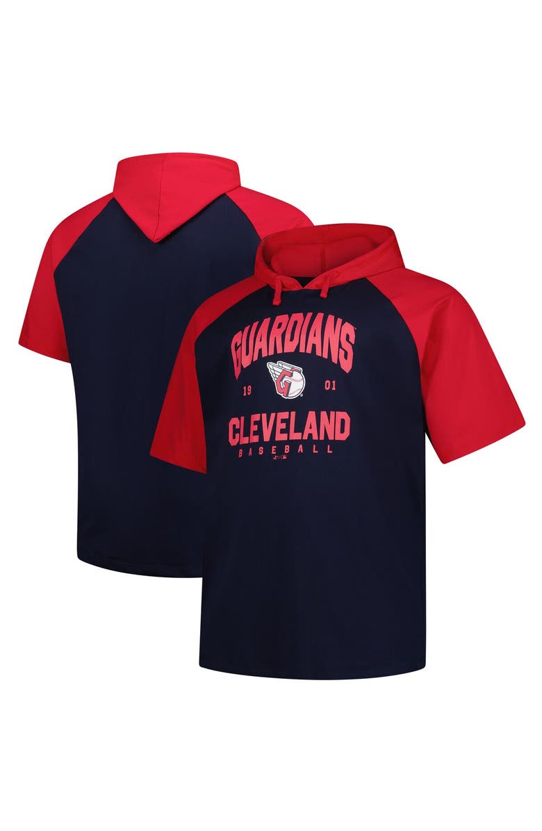 PROFILE Men's Profile Navy Cleveland Guardians Big & Tall Short Sleeve Pullover Hoodie, Alternate, color, Navy