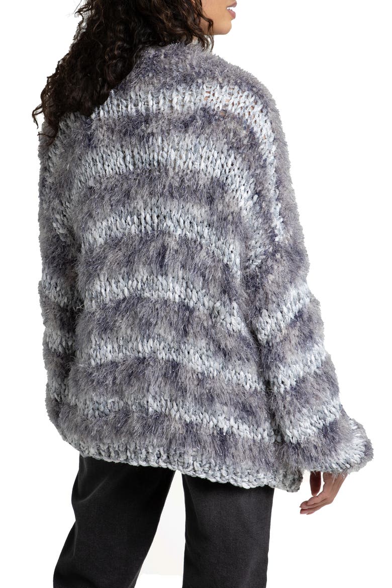 Lurex Eyelash Stripe Cardigan, Alternate, color, GREY