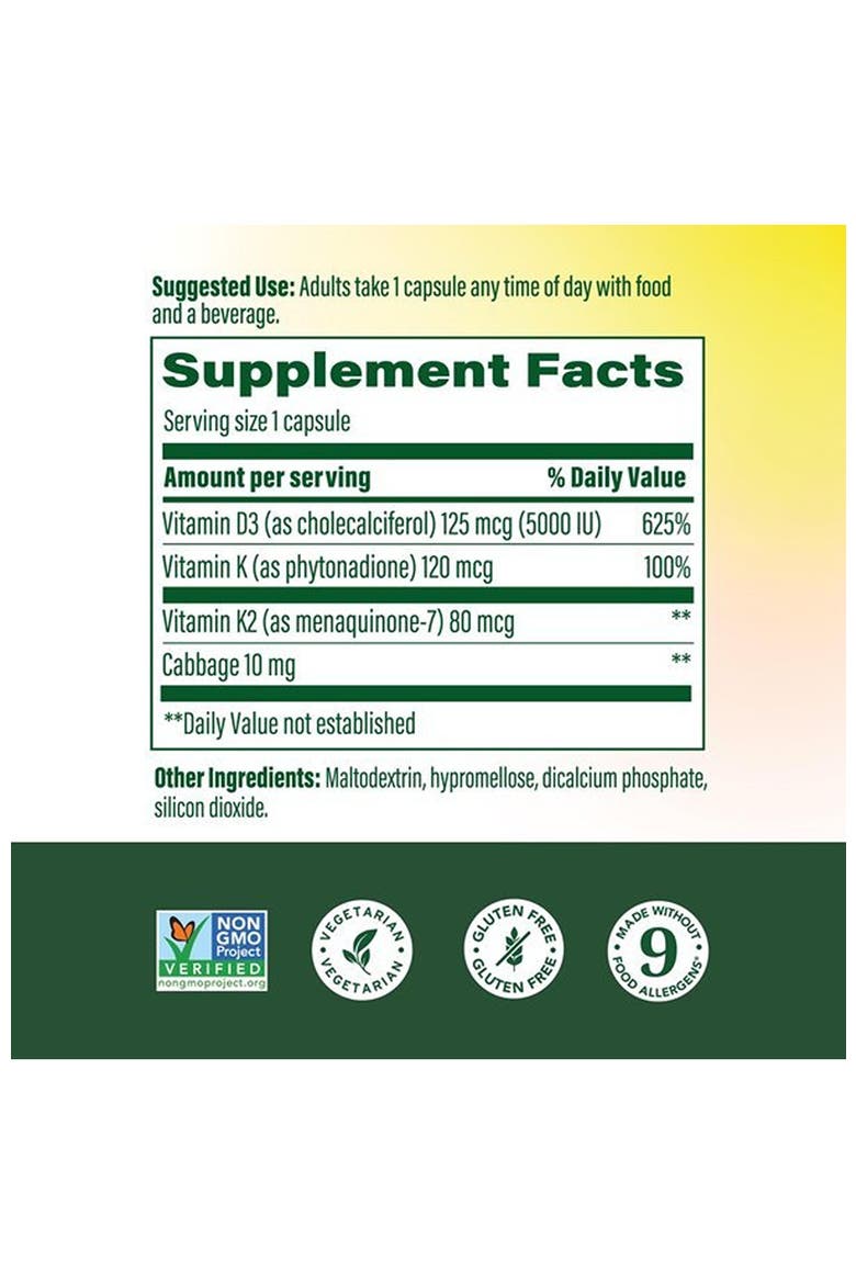 Vitamin D3 & K2 5000 IU (125 mcg), Vegetarian, Gluten Free, Non-GMO, 60 Mini Capsules, Alternate, color, None