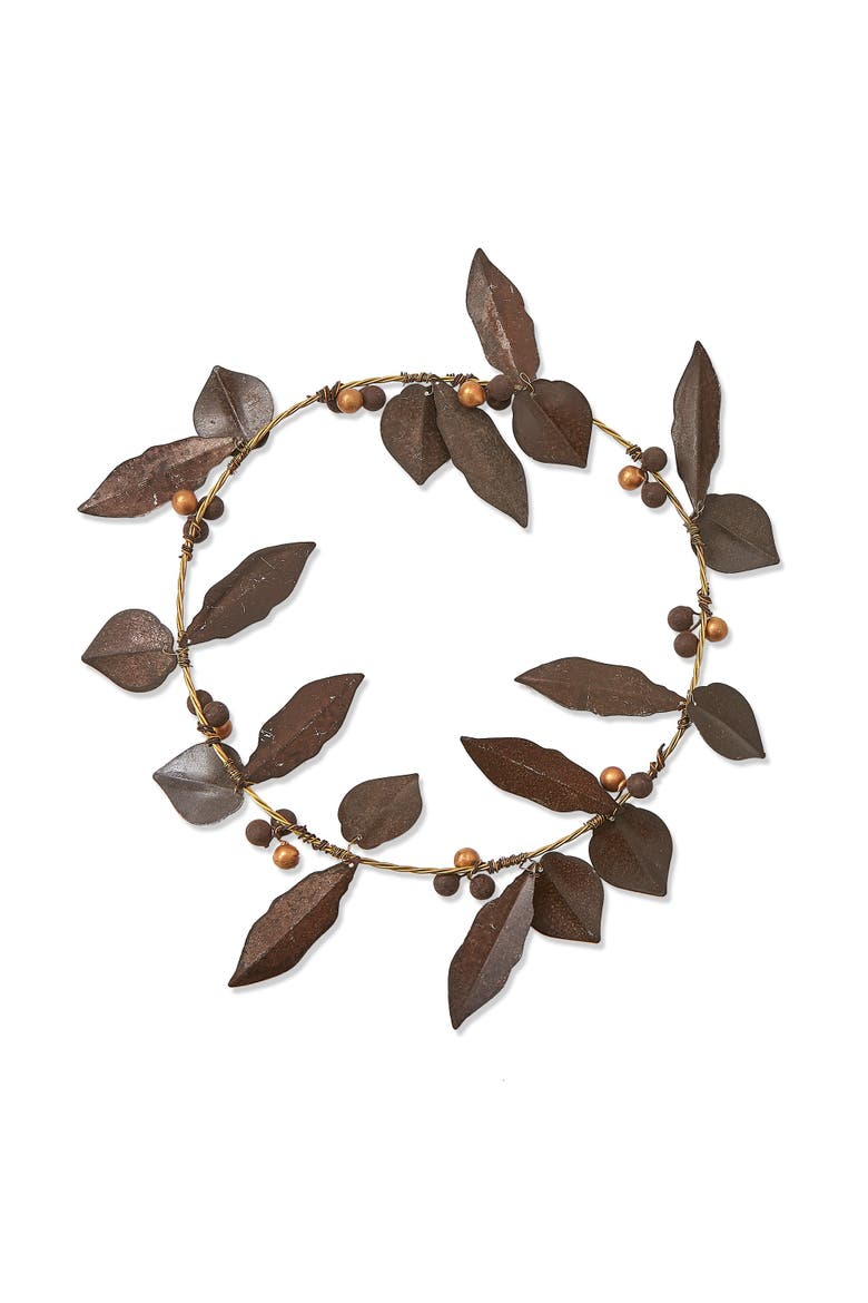 Weathered Leaf Berry Wreath Multicolor Artificial Decor, Main, color, Brown