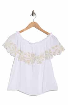 Ramy Brook Terri Embroidered Floral Ruffle Off the Shoulder Top
