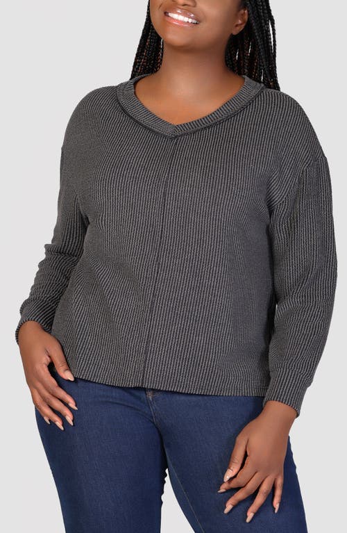 Shop 24seven Comfort Apparel Textured Stripe Knit Top In Black