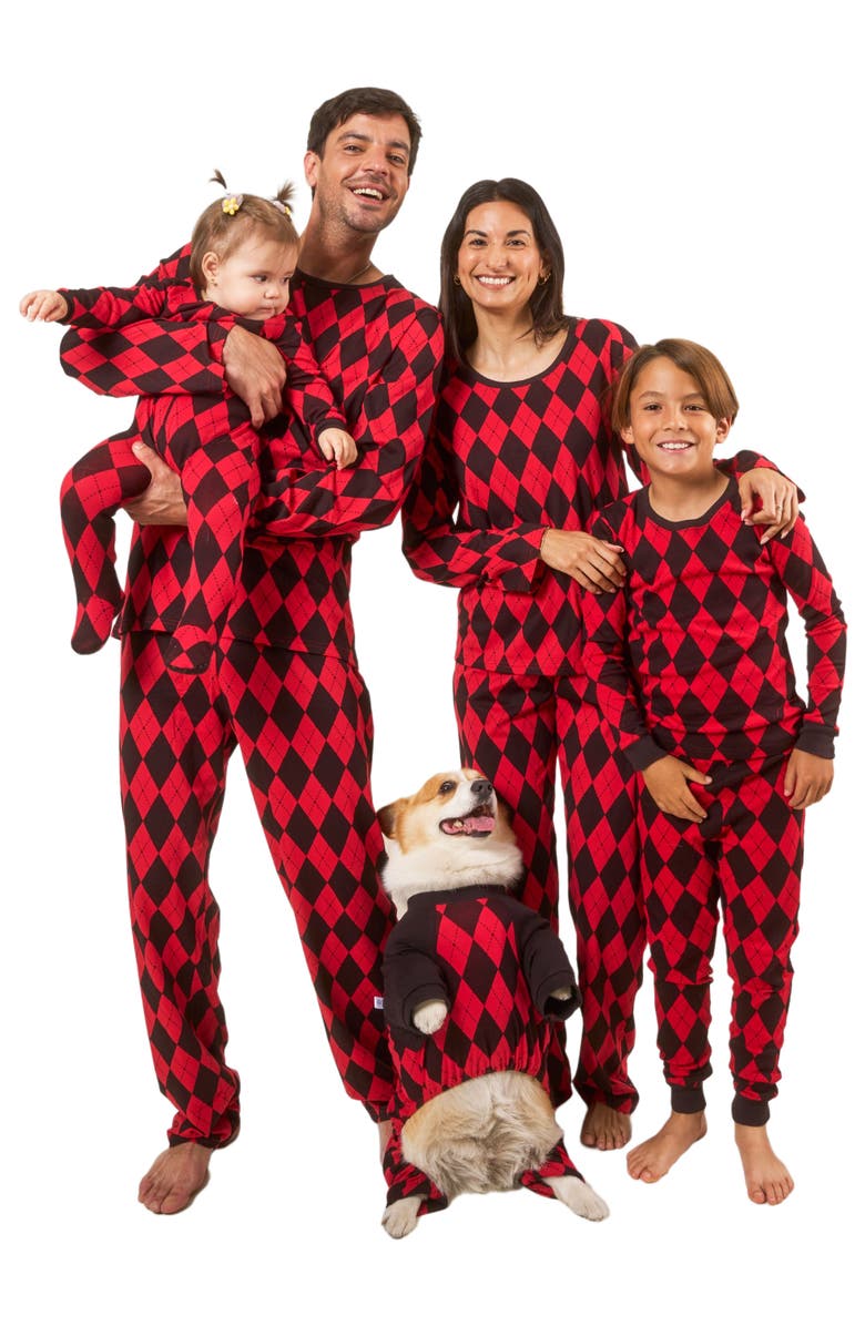 Leveret Footed Printed Cotton Matching Family Holiday Pajamas, Argyles 
Holiday Prints, Alternate, color, Argyle Black 
Red