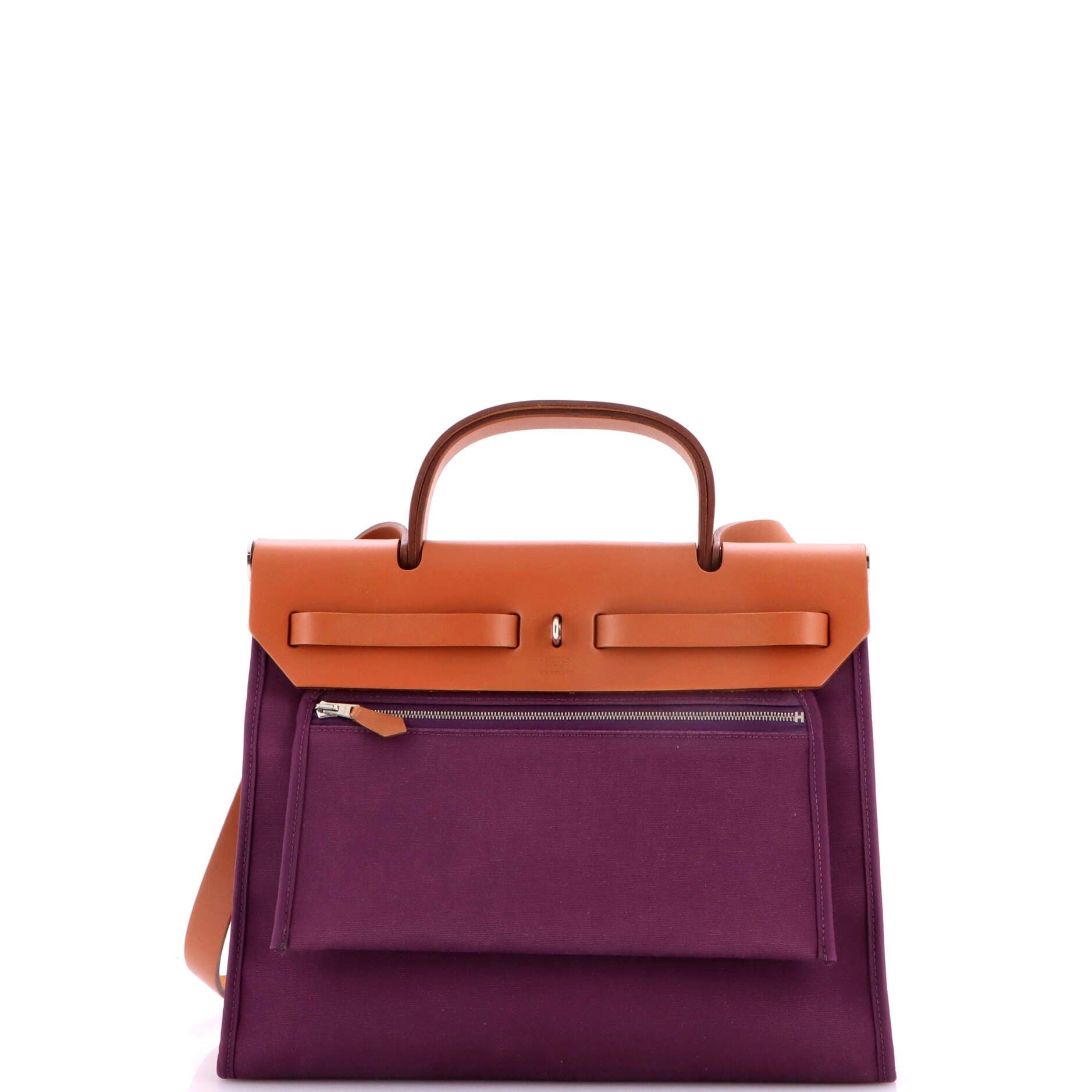 Pre-Owned Hermes Herbag Zip Leather and Toile 31, Alternate, color, Cassis