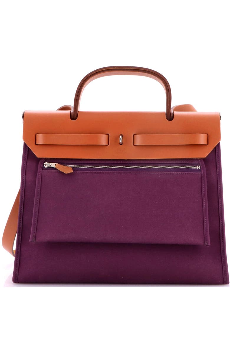 Pre-Owned Hermes Herbag Zip Leather and Toile 31, Alternate, color, Cassis