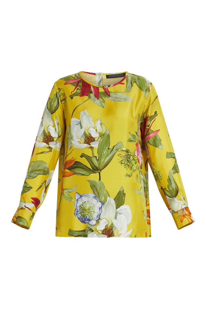 Leandro Floral Silk Twill Top, Alternate, color, LEMON BIG