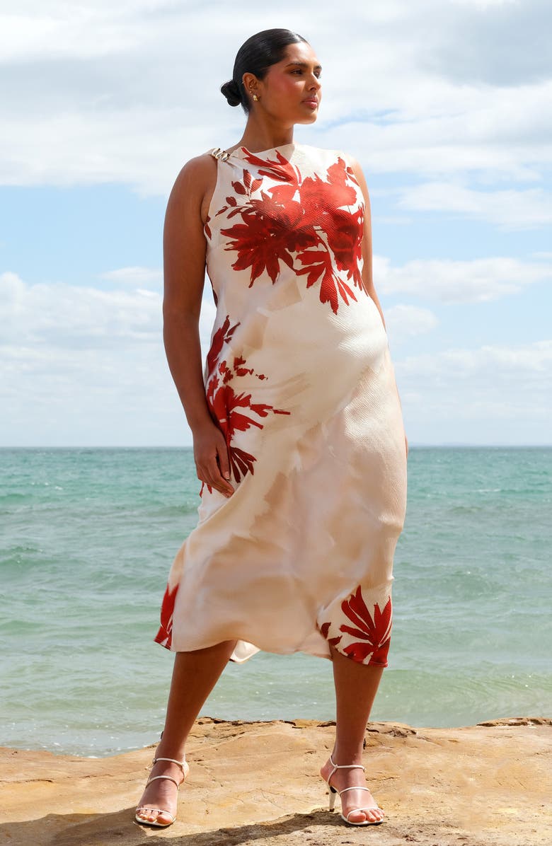 Estelle Maisie Floral Cowl Neck Sheath Dress, Alternate, color, Natural Rosa