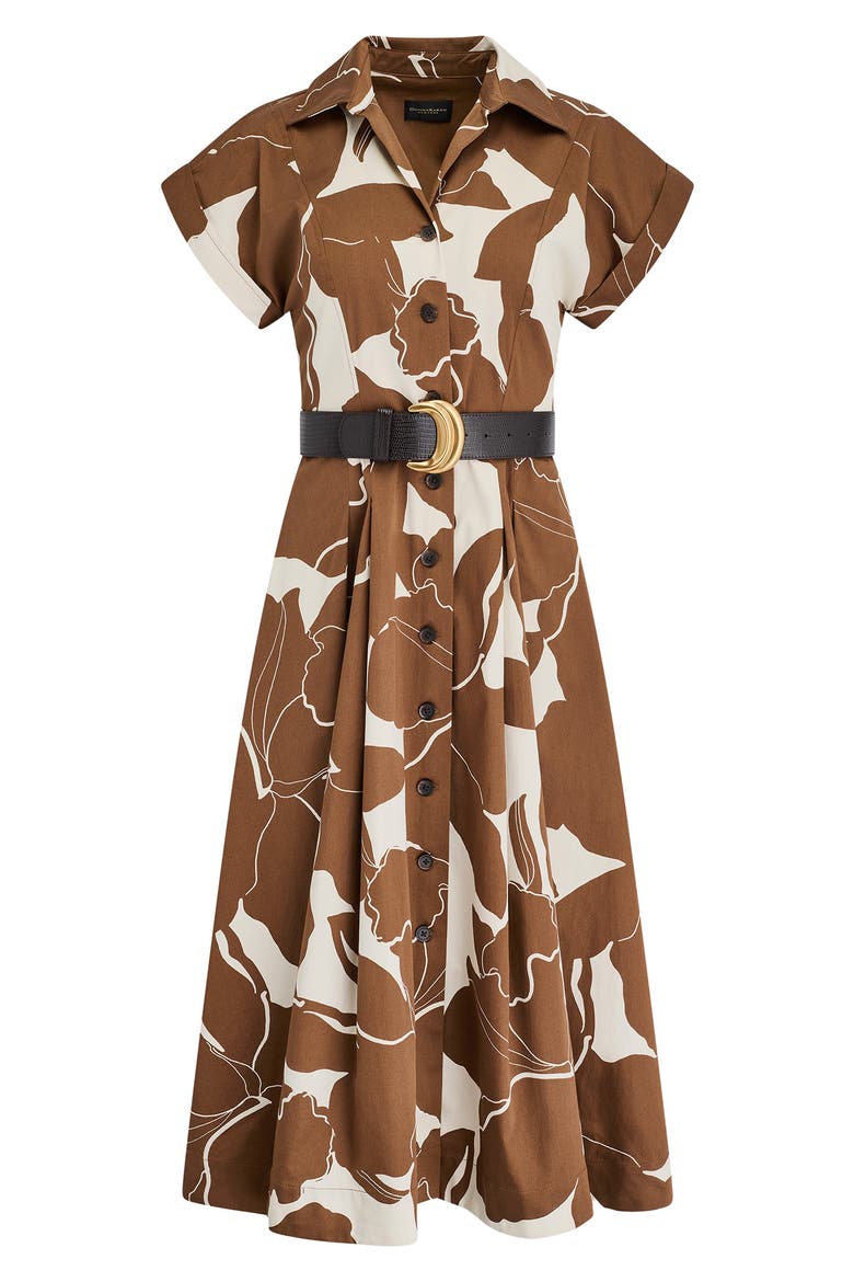 Floral Belted Stretch Cotton Midi Shirtdress, Alternate, color, COGNAC/ LIGHT CANVAS