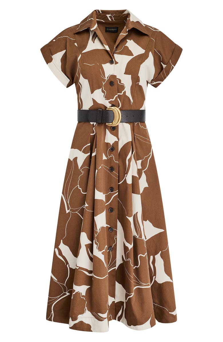 Donna Karan New York Floral Belted Stretch Cotton Midi Shirtdress, Alternate, color, Cognac/ Light Canvas