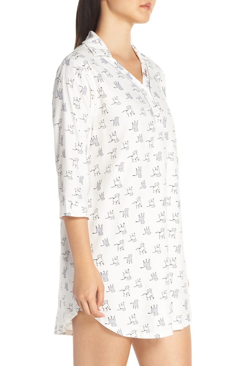 Dog Print Flannel Nightshirt, Alternate, color, IVORY