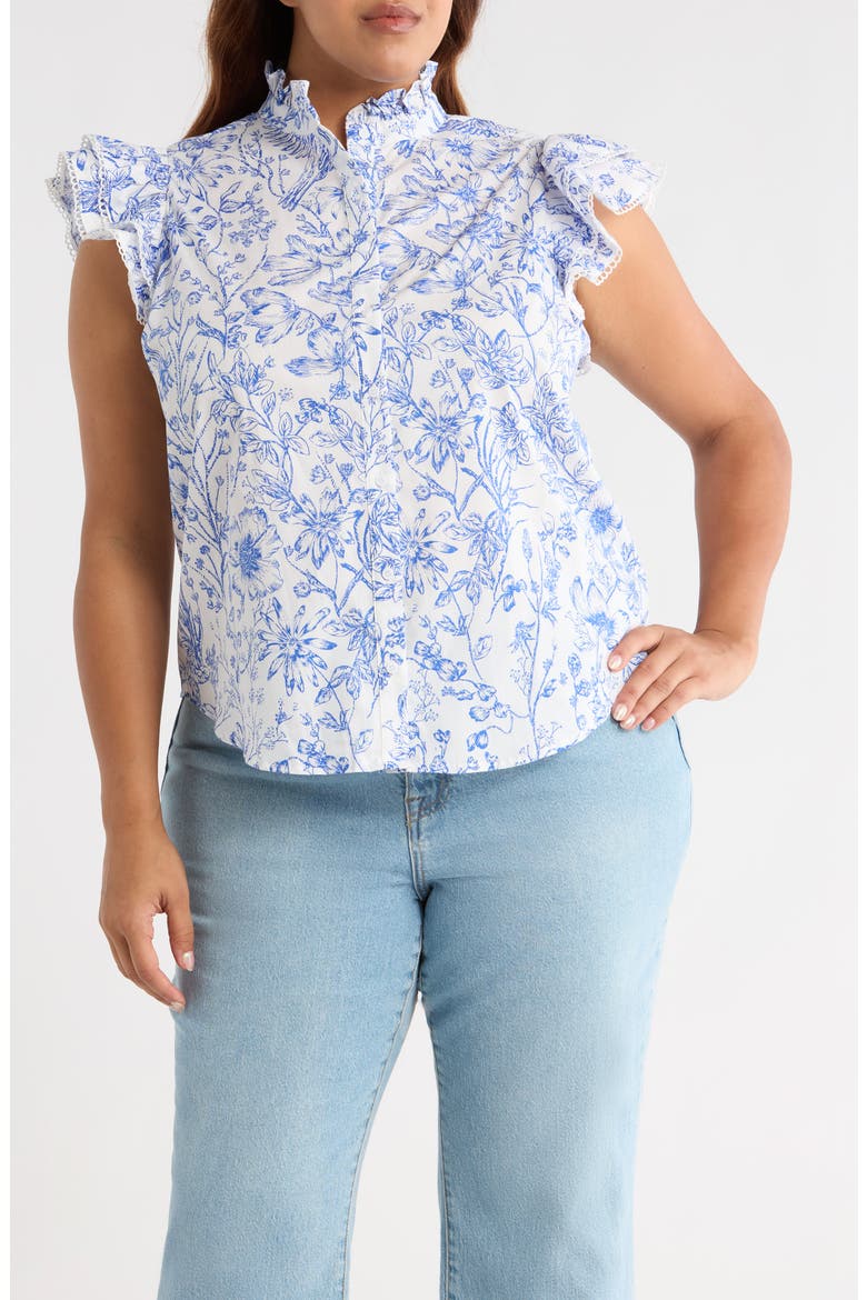 Eve Dacey Ruffle Top, Main, color, BLUE/ WHITE