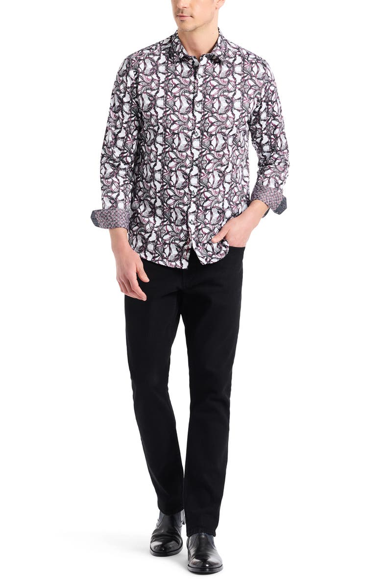 Robert Graham Gifford Cotton Button-Up Shirt, Alternate, color, Burgundy